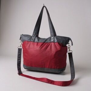 🧵 Vintage L.L. Bean Red & Navy Canvas Tote Bag 🎒‎ Classic Boat & Tote USA Made